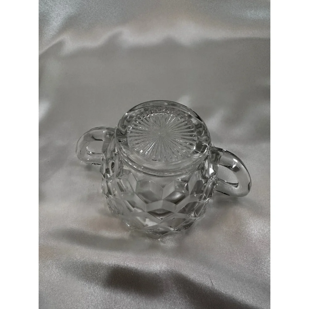 Fostoria‎ American Clear Glass 2 Cream and Sugar Sets Cube Pattern